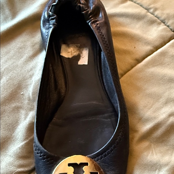 Tory Burch Black Flats with Gold Medallion - Picture 3 of 5
